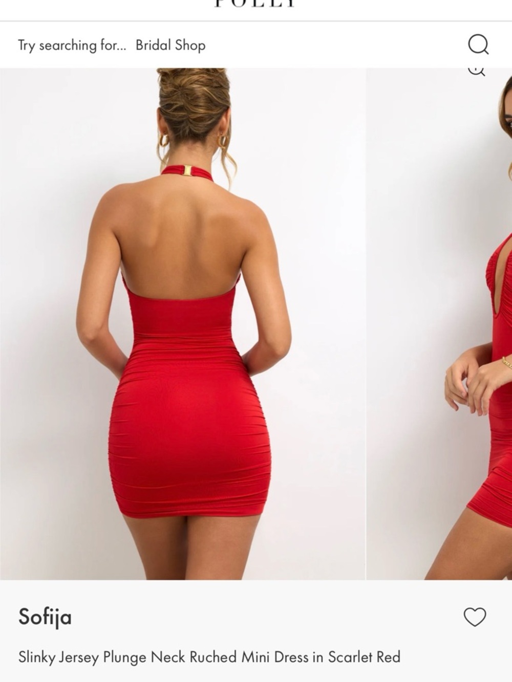 Oh Polly Red Halter Ruched Mini Dress. - Picture 6 of 7